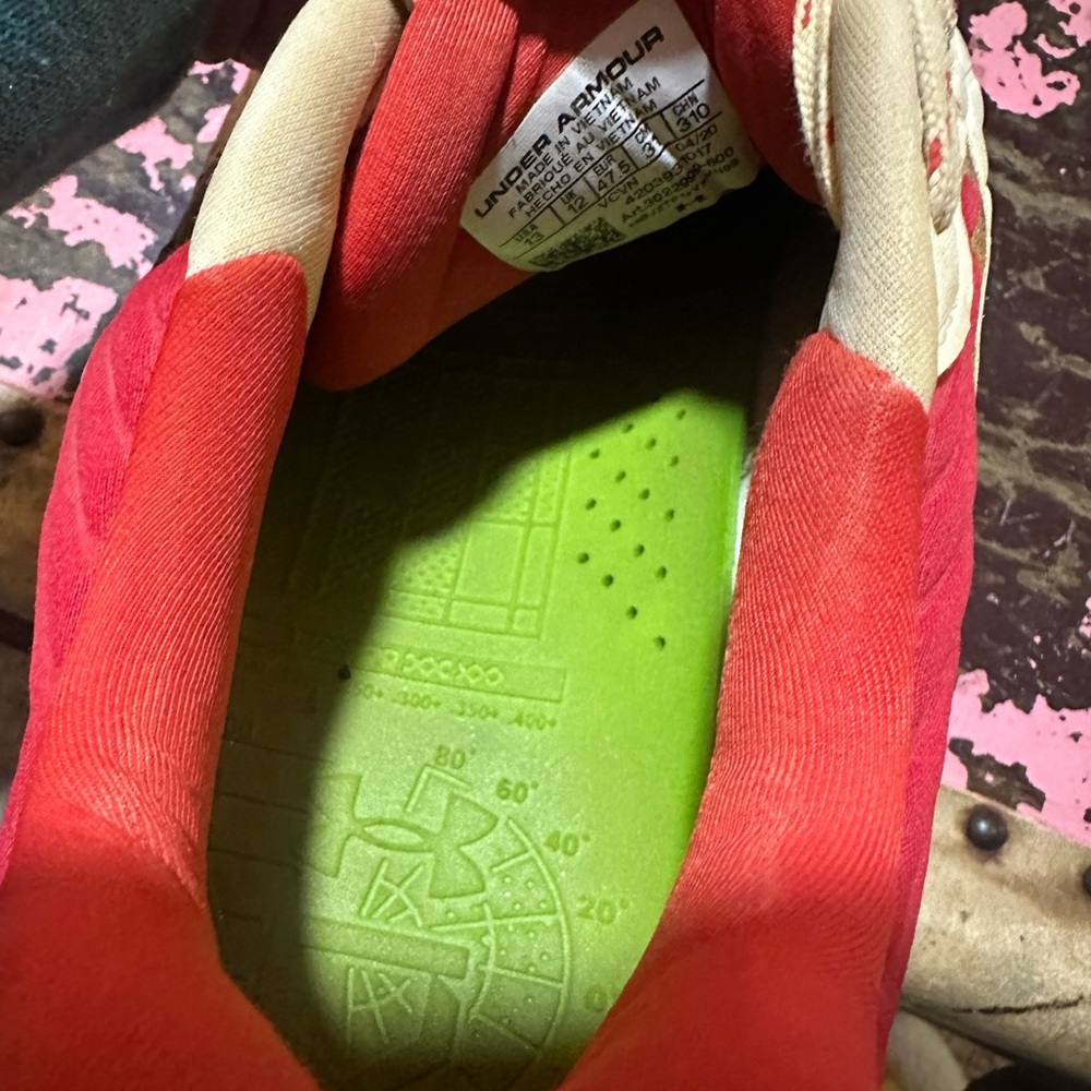 Under Armour Red/White Microtips Metal Men’s Cleats Sz 13 - Picture 6 of 6